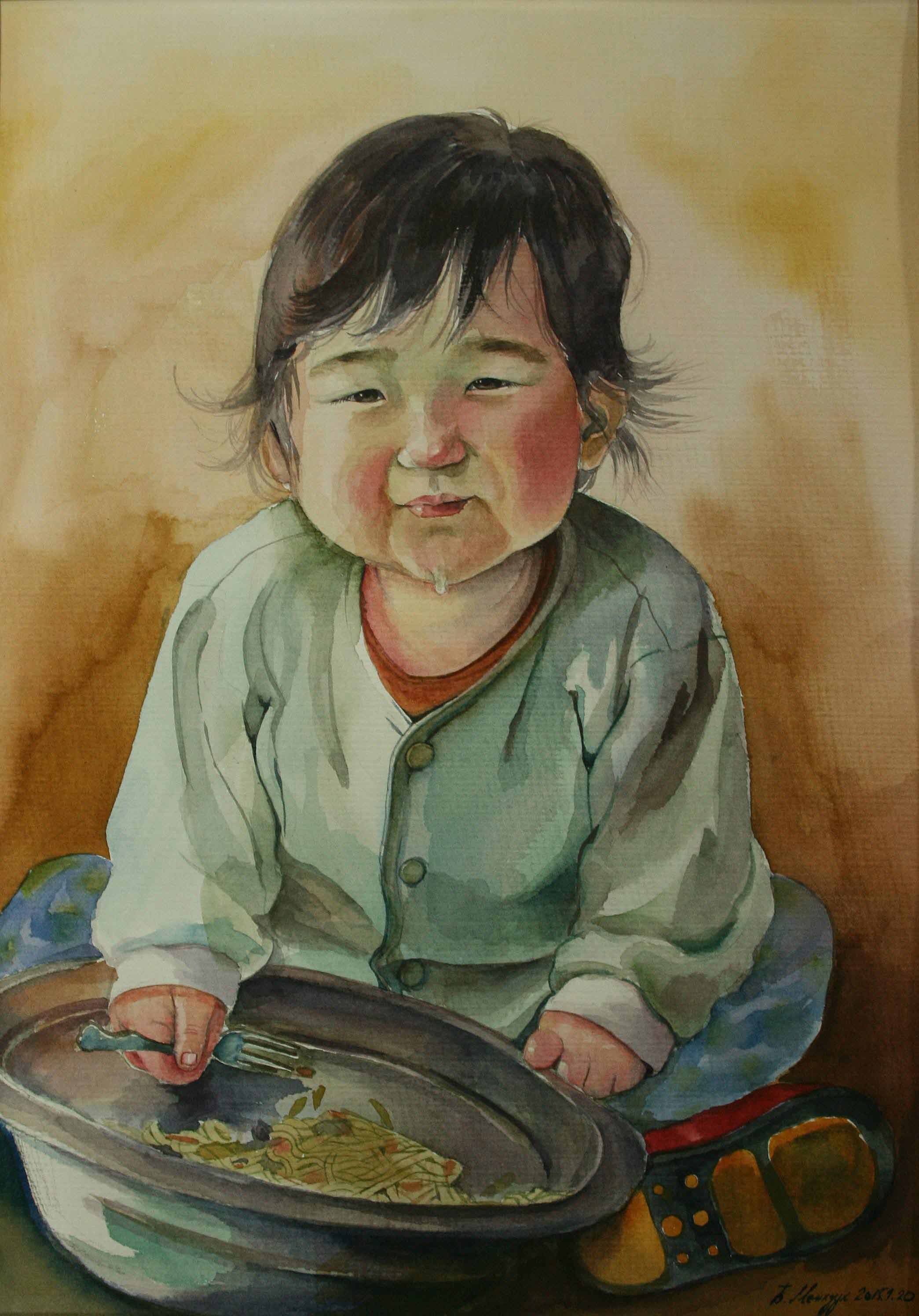 رسم بالألوان المائية على الورق 38x27 – وجبة الغلام